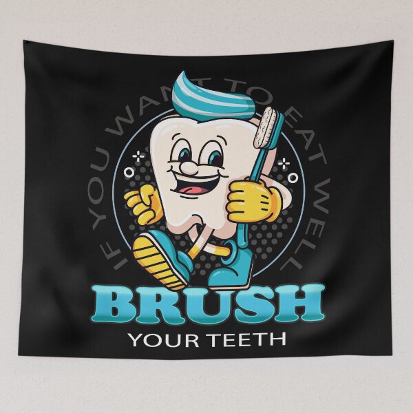 Item preview, Brush your teeth, a dental cartoon mascot carries a toothbrush designed and sold by Kevyn Adha.
