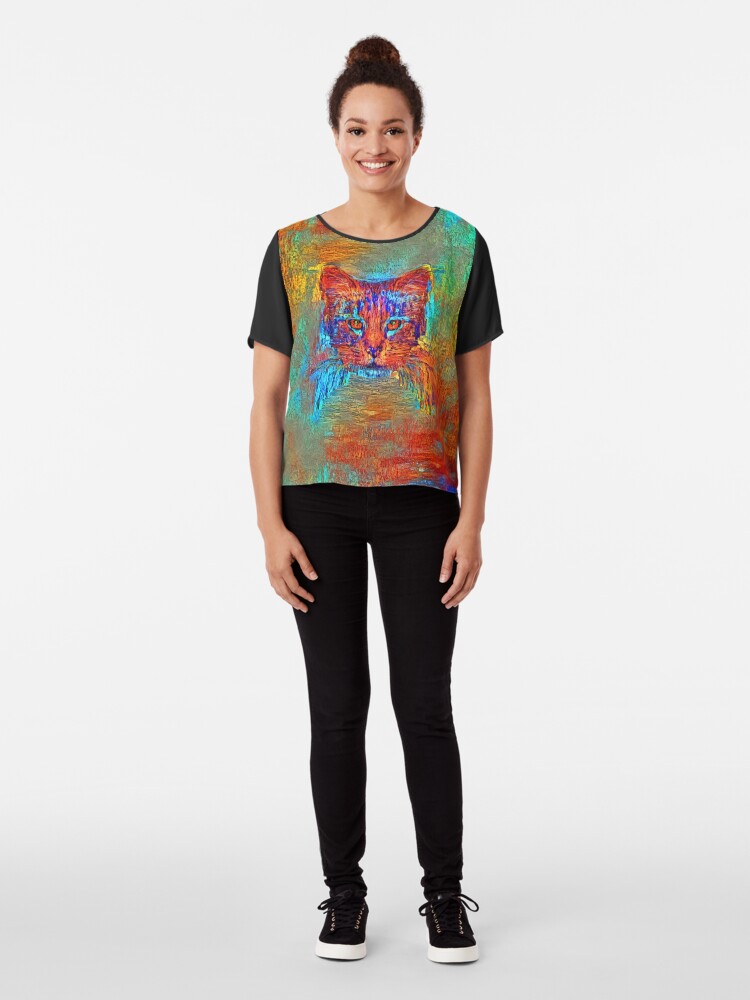 Alternate view of Ninja cat hiding in Modern #Art Chiffon Top