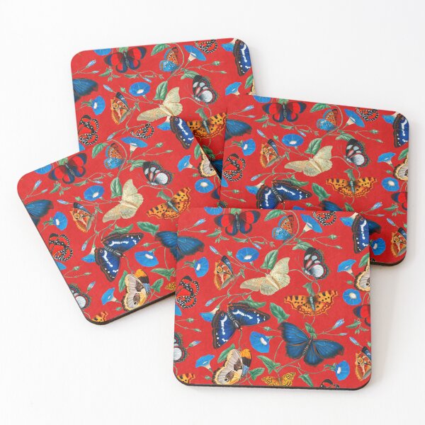 Item preview, Papillonia - Morning Glory with Butterflies in vermilion red designed and sold by Delinda Graphic Studio.
