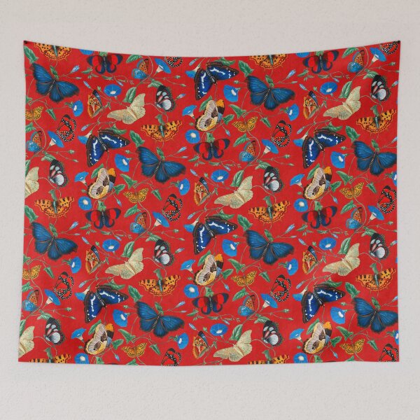 Item preview, Papillonia - Morning Glory with Butterflies in vermilion red designed and sold by Delinda Graphic Studio.