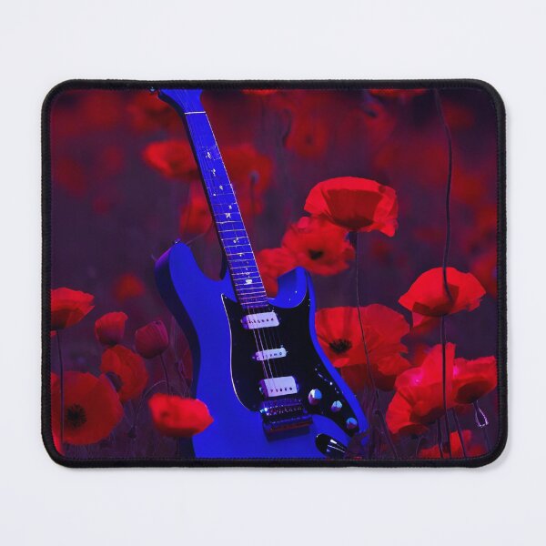 Item preview, Blue electric guitar in red poppies. designed and sold by mariolasworld.