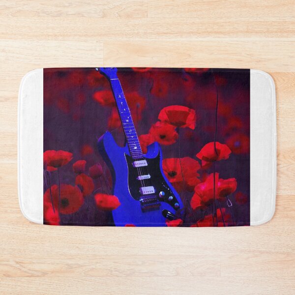 Item preview, Blue electric guitar in red poppies. designed and sold by mariolasworld.