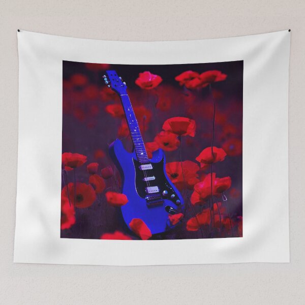 Item preview, Blue electric guitar in red poppies. designed and sold by mariolasworld.