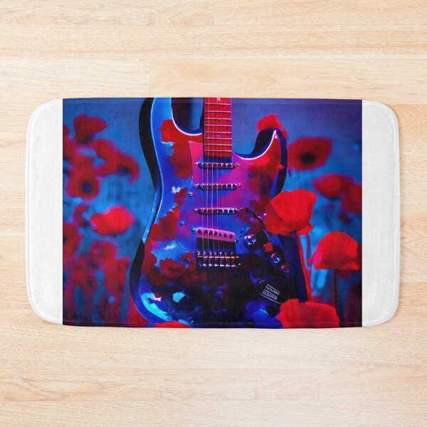 Item preview, Blue electric guitar in red poppies. designed and sold by mariolasworld.