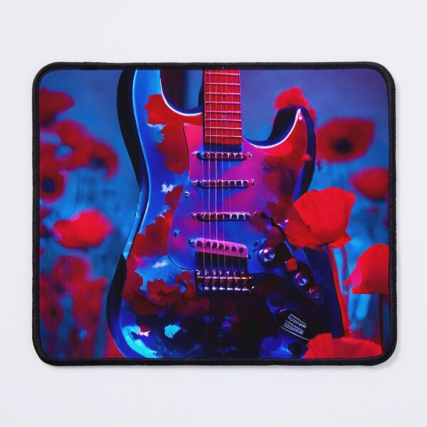 Item preview, Blue electric guitar in red poppies. designed and sold by mariolasworld.
