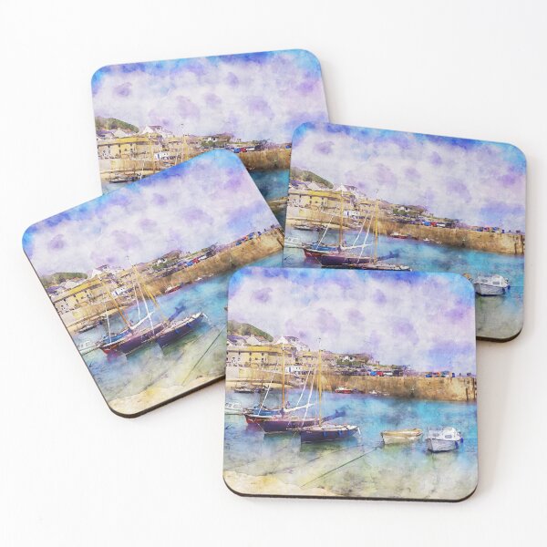 Item preview, Watercolour - Yachts and small boats moored in Mousehole, Cornwall designed and sold by MichaelBShannon.