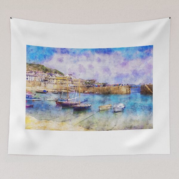 Item preview, Watercolour - Yachts and small boats moored in Mousehole, Cornwall designed and sold by MichaelBShannon.