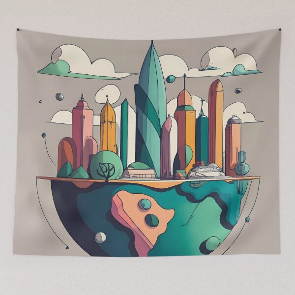 Item preview, Earth with skyscrapers drawing designed and sold by Patricks-Art.