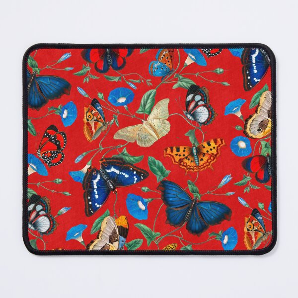 Item preview, Papillonia - Morning Glory with Butterflies in vermilion red designed and sold by Delinda Graphic Studio.