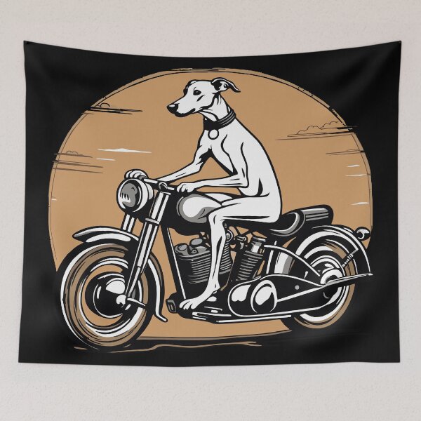 Item preview, Whippet Greyhound Riding a Motorcycle Retro Style Graphic designed and sold by Ameiva-Apparel.