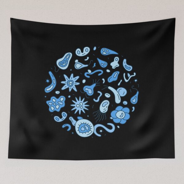 Aperçu de l'œuvre Microbes et bactéries rondes créatives microbiologie design moderne bleu pour les amateurs de sciences créée et vendue par venomousvector.
