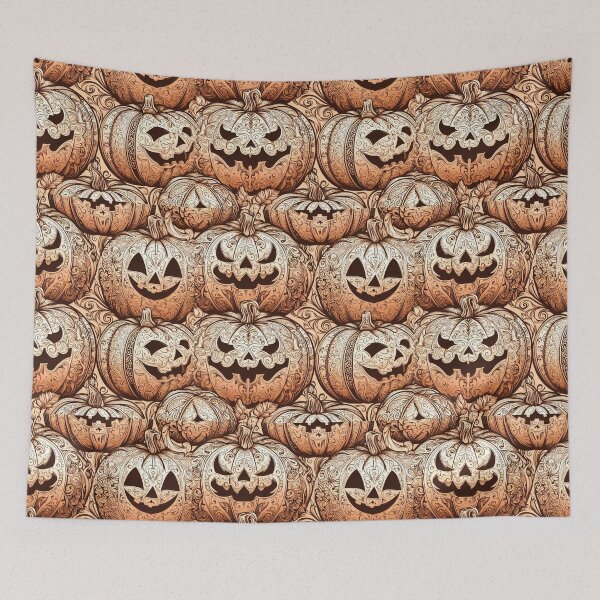 Item preview, Scary Pumpkins Creepy Jack O Lanterns Halloween Intricate Carved Pumpkin Filigree designed and sold by CoffeeIsATrip.