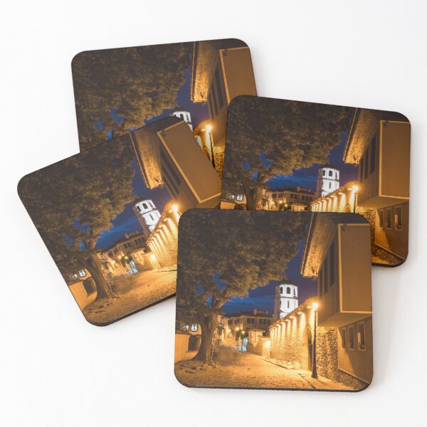 Item preview, Of Cobblestone Streets and Bell Towers - Yellow Lit Night in Old Town Plovdiv, Bulgaria designed and sold by Georgia Mizuleva.