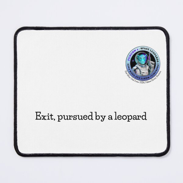Item preview, Exit, Pursued by Leopard (con info, black text) designed and sold by Funcon.