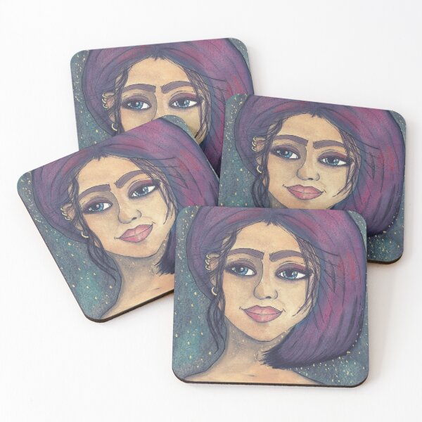 Item preview, "Woman with a Galactic Heart", Watercolor Painting with gold elements designed and sold by Lunardreams54.