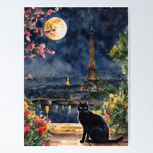 Item preview, Black Cat in Paris ~ Eiffel Tower, Full Moon designed and sold by Arwen-Art.
