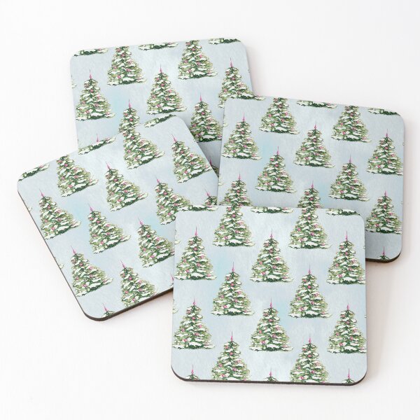 Item preview, Vintage Christmas Tree with Pink Ornaments. designed and sold by papierquarell.