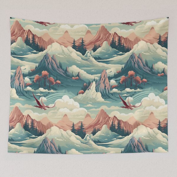 Item preview, Flying Dragon and The Mountain Seamless Pattern designed and sold by exitbird.