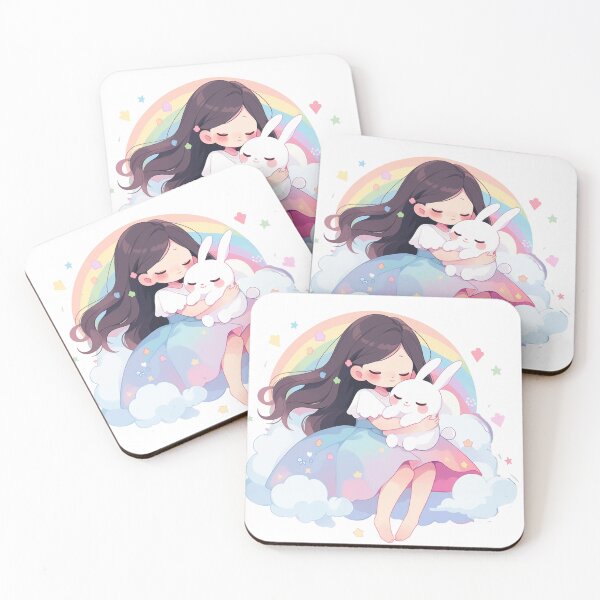 Item preview, girl and rabbit rainbow,leaf, badge, certificate, cosmetic, eco, experiment, free, heart, hugging, lab, label, makeup, message, product, rabbit designed and sold by Nanthikan.