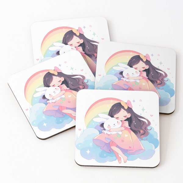 Item preview, girl and rabbit rainbow,leaf, badge, certificate, cosmetic, eco, experiment, free, heart, hugging, lab, label, makeup, message, product, rabbit designed and sold by Nanthikan.