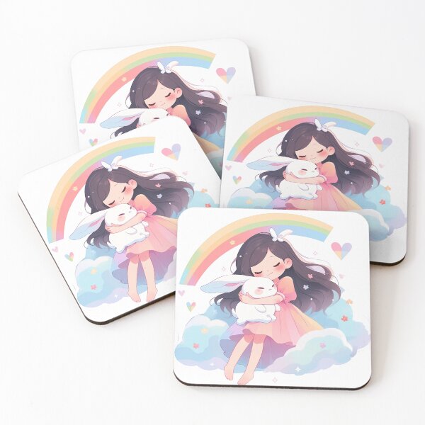 Item preview, girl and rabbit rainbow,leaf, badge, certificate, cosmetic, eco, experiment, free, heart, hugging, lab, label, makeup, message, product, rabbit designed and sold by Nanthikan.