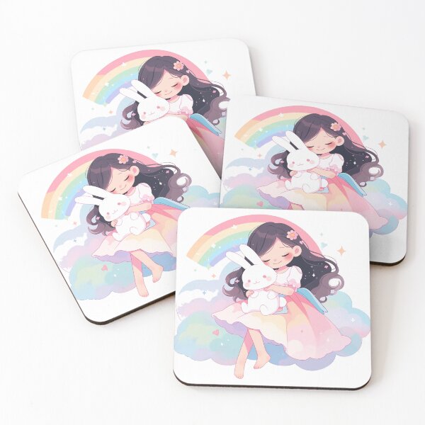 Item preview, girl and rabbit rainbow,leaf, badge, certificate, cosmetic, eco, experiment, free, heart, hugging, lab, label, makeup, message, product, rabbit designed and sold by Nanthikan.