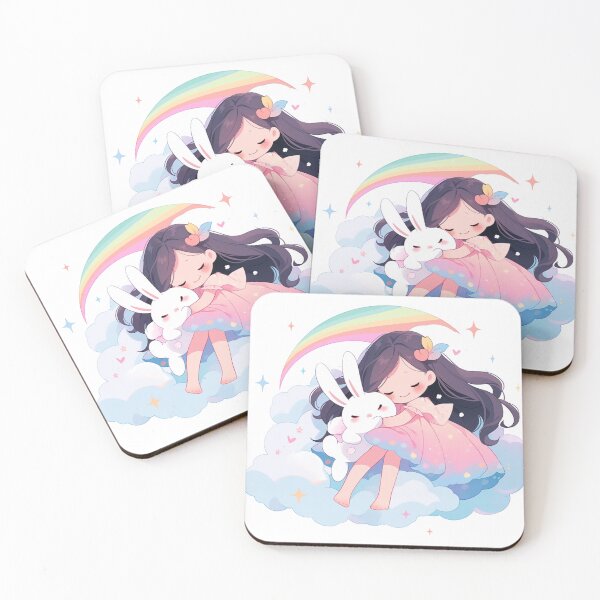 Item preview, girl and rabbit rainbow,leaf, badge, certificate, cosmetic, eco, experiment, free, heart, hugging, lab, label, makeup, message, product, rabbit designed and sold by Nanthikan.