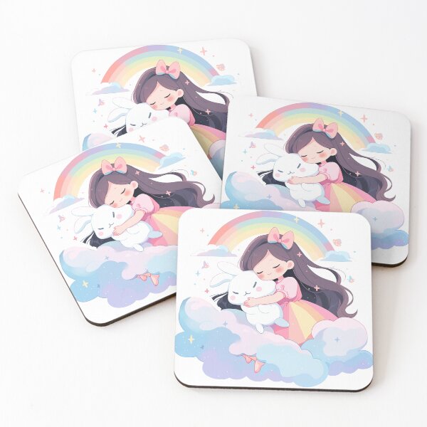 Item preview, girl and rabbit rainbow,leaf, badge, certificate, cosmetic, eco, experiment, free, heart, hugging, lab, label, makeup, message, product, rabbit designed and sold by Nanthikan.