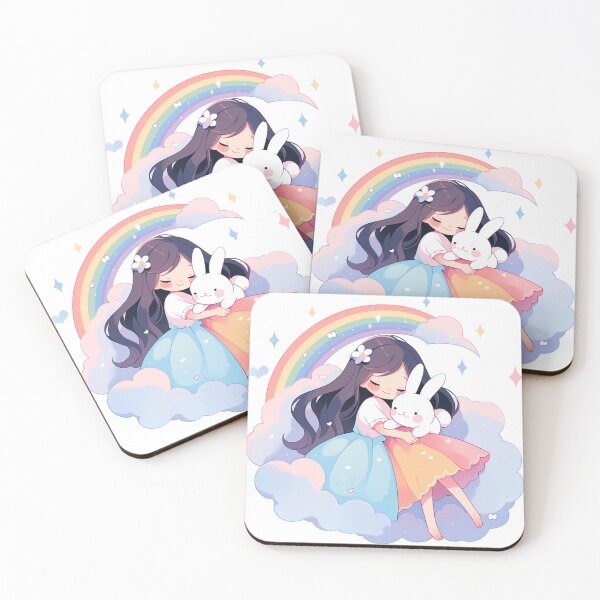 Item preview, girl and rabbit rainbow,leaf, badge, certificate, cosmetic, eco, experiment, free, heart, hugging, lab, label, makeup, message, product, rabbit designed and sold by Nanthikan.