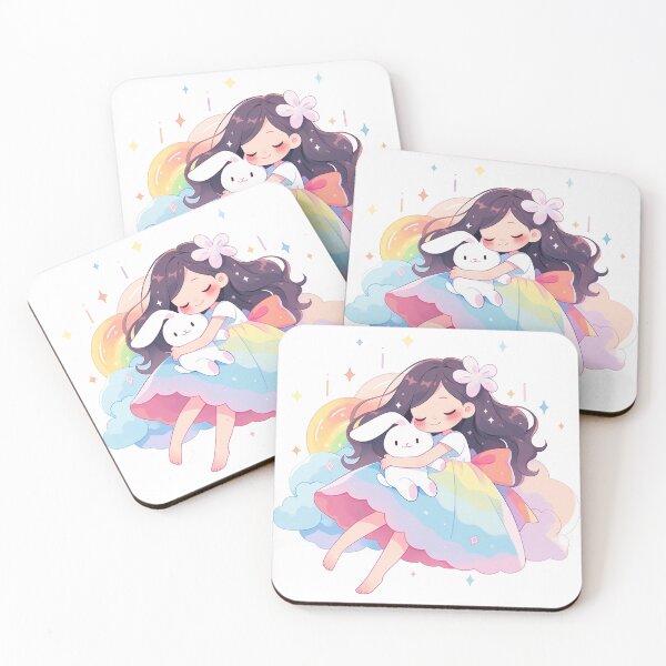 Item preview, girl and rabbit rainbow,leaf, badge, certificate, cosmetic, eco, experiment, free, heart, hugging, lab, label, makeup, message, product, rabbit designed and sold by Nanthikan.