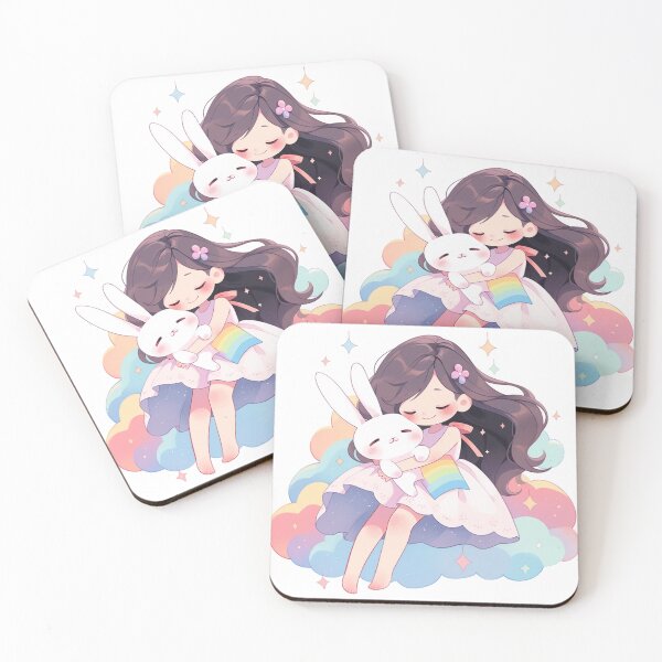 Item preview, girl and rabbit rainbow,leaf, badge, certificate, cosmetic, eco, experiment, free, heart, hugging, lab, label, makeup, message, product, rabbit designed and sold by Nanthikan.