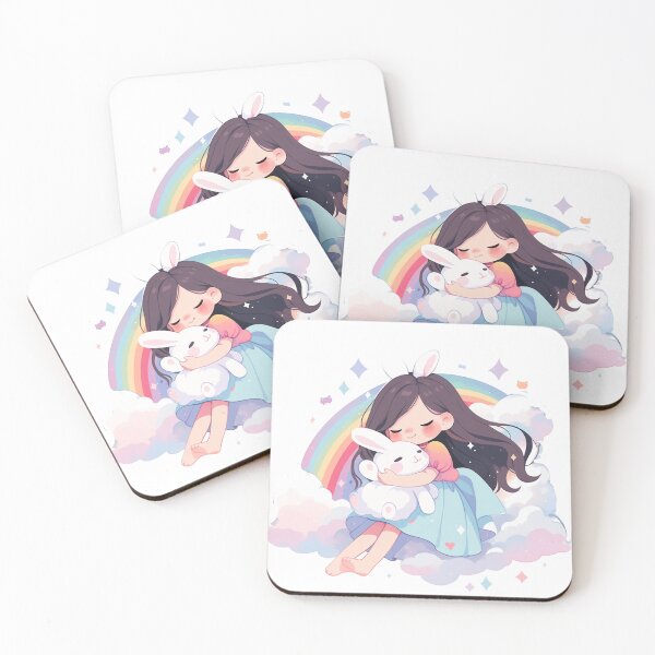 Item preview, girl and rabbit rainbow,leaf, badge, certificate, cosmetic, eco, experiment, free, heart, hugging, lab, label, makeup, message, product, rabbit designed and sold by Nanthikan.
