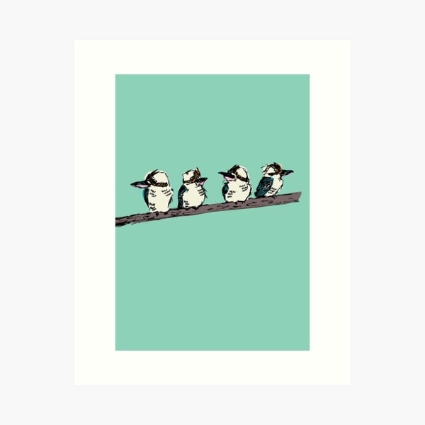 Item preview, Group of 4 kookaburras on a branch - aqua designed and sold by Beedenhamart.