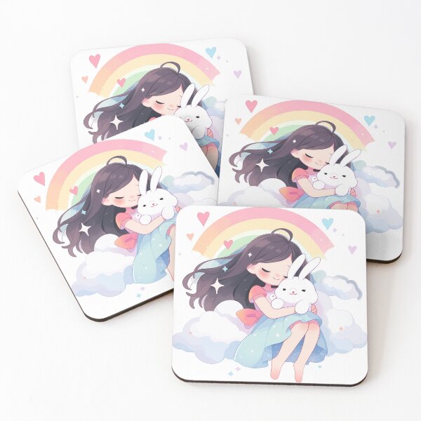 Item preview, girl and rabbit rainbow,leaf, badge, certificate, cosmetic, eco, experiment, free, heart, hugging, lab, label, makeup, message, product, rabbit designed and sold by Nanthikan.