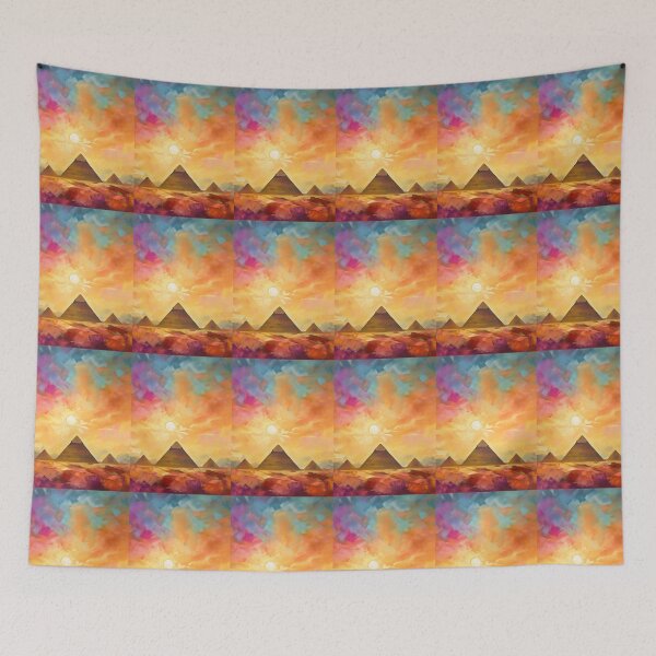 Item preview, The Pyramids of Giza, Egypt, Amber-blue, AI Generated Art - One of the Seven Wonders of the Ancient World designed and sold by studioSharonKay.
