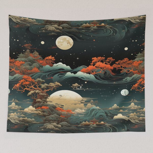 Item preview, Japanese Space Seamless Pattern: Traditional Meets Cosmic designed and sold by AA-AlwaysArt.