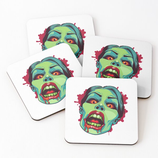 Aperçu de l'œuvre Visage féminin de zombie vert avec la bouche sanglante ouverte créée et vendue par Treasure Kat.