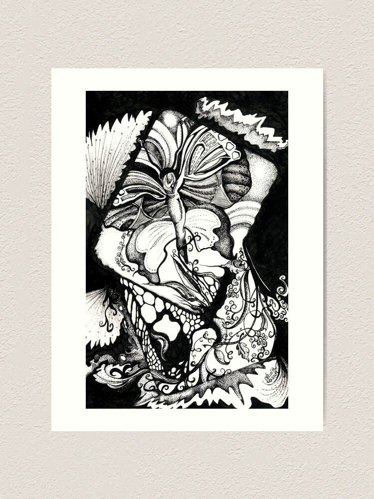 Thumbnail 2 of 3, Art Print, Mystical Butterfly, Ink Drawing designed and sold by Danielle Scott.
