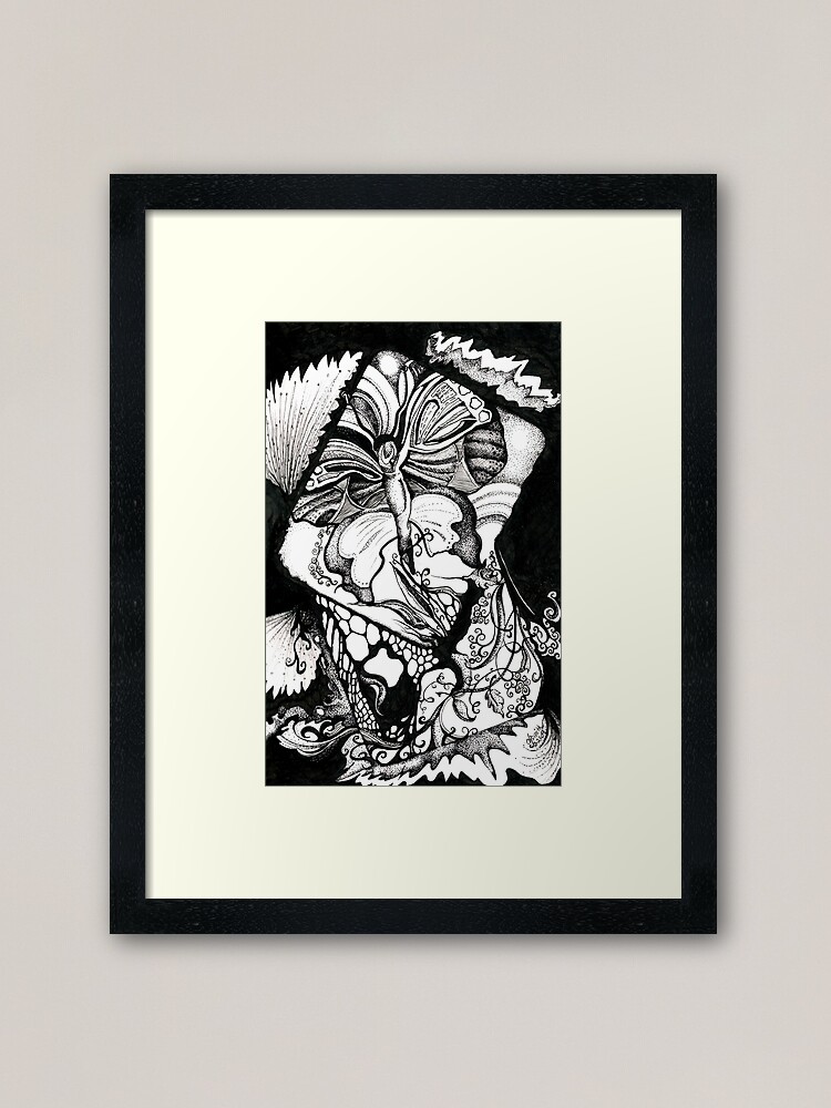 Alternate view of Mystical Butterfly, Ink Drawing Framed Art Print