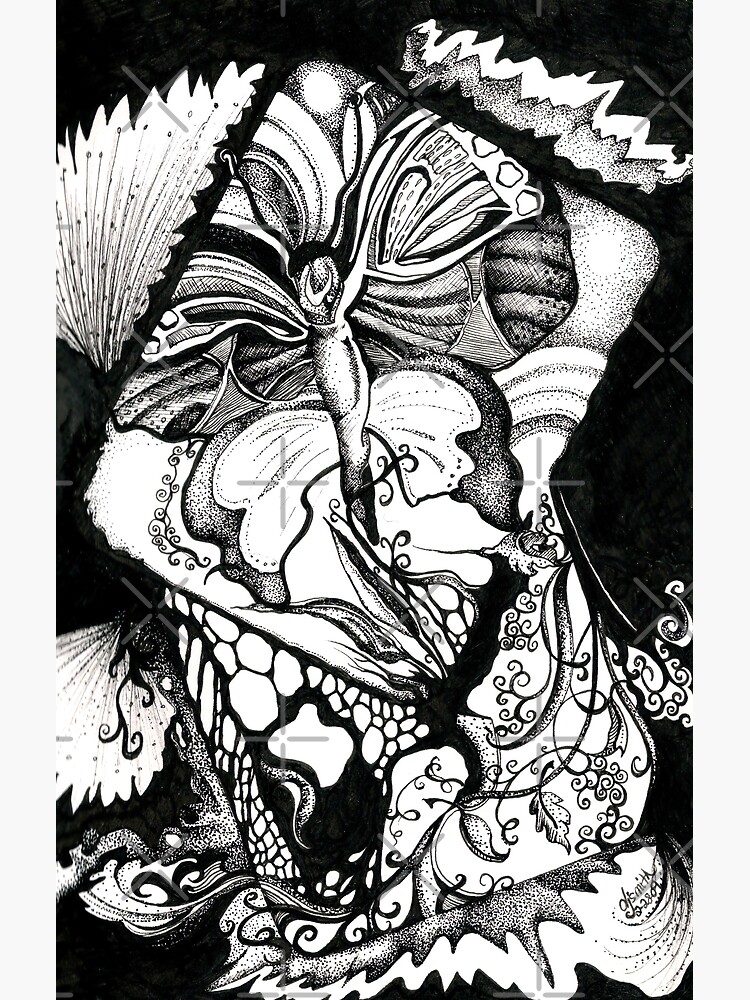 Thumbnail 3 of 3, Art Print, Mystical Butterfly, Ink Drawing designed and sold by Danielle Scott.