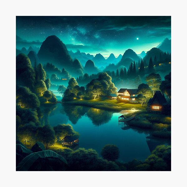 Item preview, Night Landscape || Night scenery || nature || nature landscape || Moon Scenery  designed and sold by artist718.