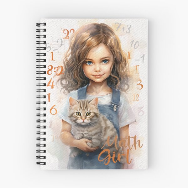 Item preview, Math Girl with Cute Cat- Watercolor Painting  designed and sold by MahsaWatercolor.
