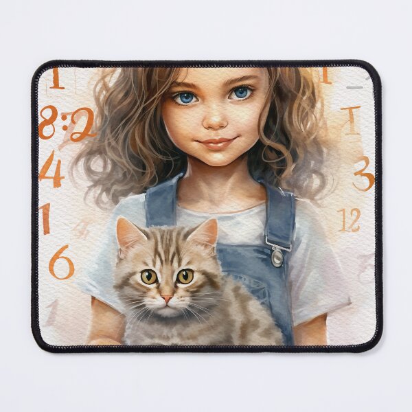 Item preview, Math Girl with Cute Cat- Watercolor Painting  designed and sold by MahsaWatercolor.