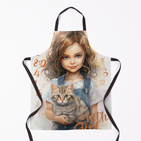 Item preview, Math Girl with Cute Cat- Watercolor Painting designed and sold by MahsaWatercolor.