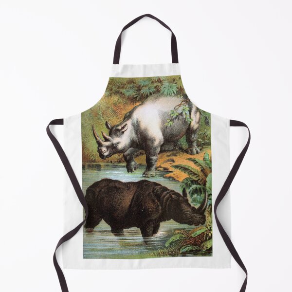 Item preview, White and Indian Rhinoceros in Water Vintage Chromolithograph by Hugh Craig Painting Animal Lover Gift designed and sold by ElegantTeaTime.