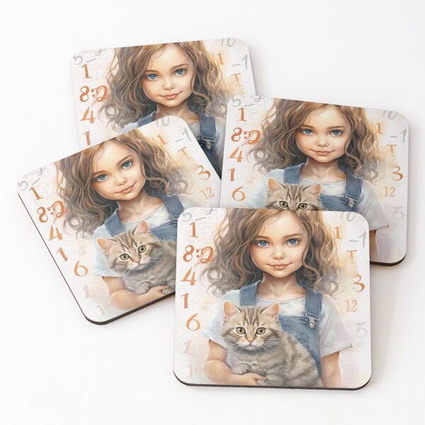 Item preview, Math Girl with Cute Cat- Watercolor Painting designed and sold by MahsaWatercolor.