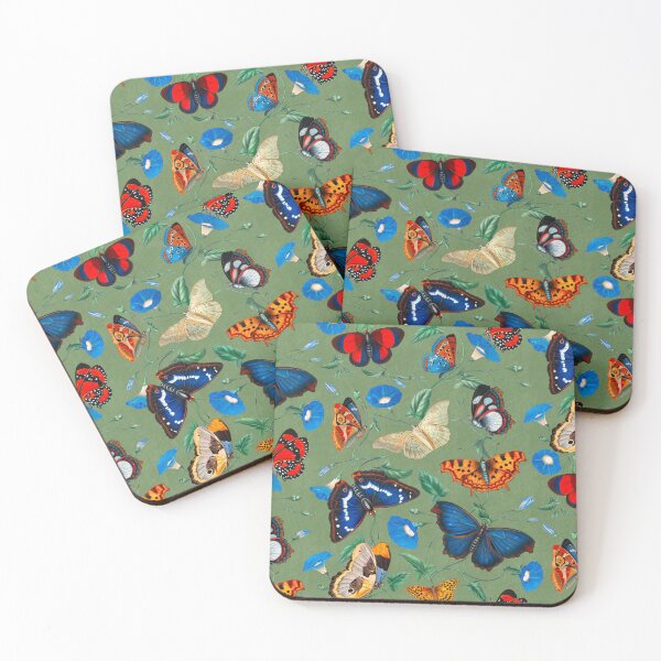 Item preview, Papillonia - Morning Glory with Butterflies in jade green  designed and sold by Delinda Graphic Studio.