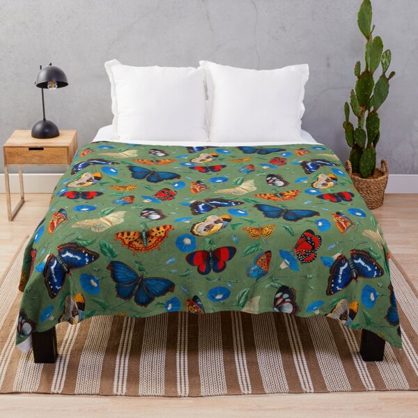 Item preview, Papillonia - Morning Glory with Butterflies in jade green designed and sold by Delinda Graphic Studio.