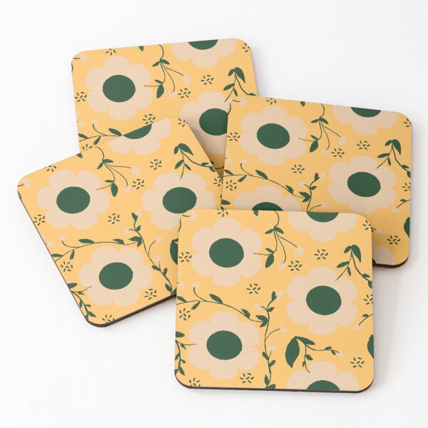 Item preview, Vintage retro Autumn pastel flowers green on yellow designed and sold by Maryann Candito.