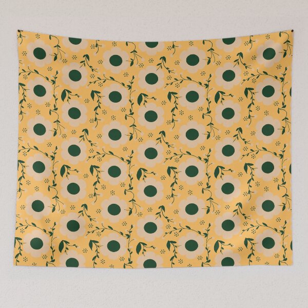 Item preview, Vintage retro Autumn pastel flowers green on yellow designed and sold by Maryann Candito.